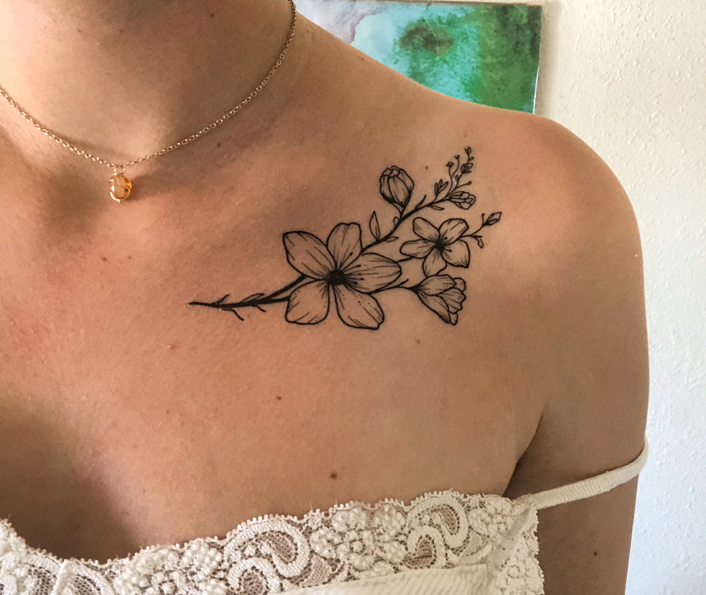 Medium Floral Temporary Tattoo / Hand Drawn Temporary Tattoo / pic