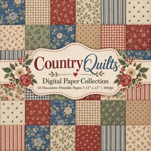 Collection de papiers numériques « Couvertures champêtres » | Album de scrapbooking patchwork style ferme (Téléchargement numérique)