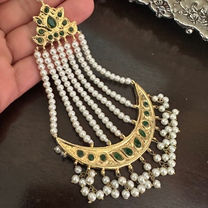 Emerald Green Kundan Jhumar: Pakistani Bridal Hair Jewelry