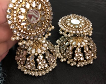 Kundan jewelry, indian jewelry, pakistani jewelry, kundan jhumka, indian jhumka, pakistani jhumka, oversize jhumka  kundan earrings