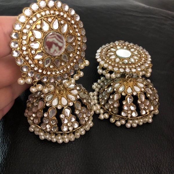 Kundan jewelry, indian jewelry, pakistani jewelry, kundan jhumka, indian jhumka, pakistani jhumka, oversize jhumka  kundan earrings