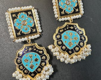 Kundan Earrings: Hand-Painted Meena Kari Indian Jewelry