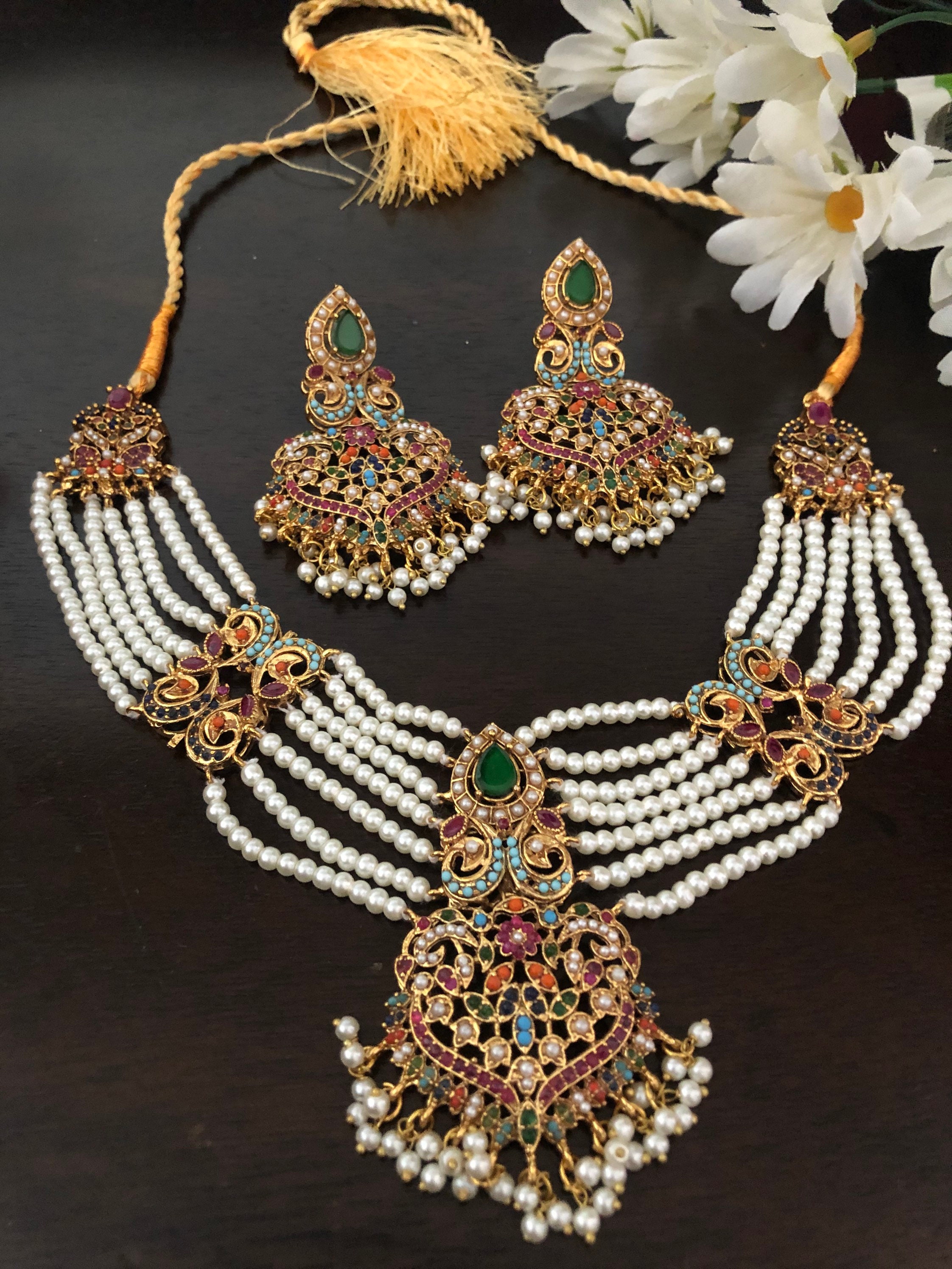Jewelry Set Silver Jewelry Necklace for Women Indian Set Gift for Girls  Silver Necklace Set Bridesmaids Jewelry Necklace Kundan Set Jhumka 