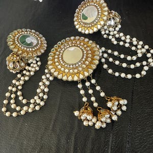 Kundan Hair Bun Jewelry: Indian Gold Finish Judah Bun with Earrings