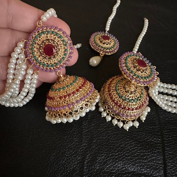 Kundan jewelry, indian jewelry, pakistani jewelry, indian earrings , big earrings jhumka earrings oversize jhumka, lightweight jhumka