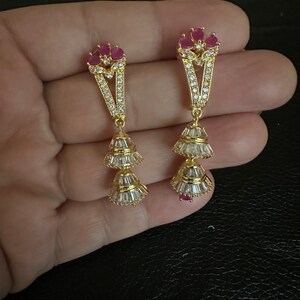 Zircon earrings, drop earrings, zircon studs, earrings, AD drop earrings , kundan jewelry, indian jewelry, pakistani jewelry, silver ,