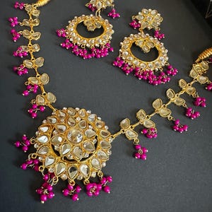 Kundan Necklace and Earrings: Hot Pink Sheesha Indian Jewelry
