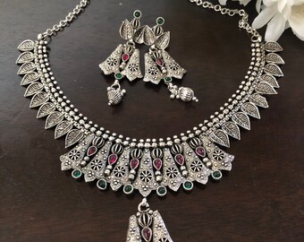 Oxidized Indian Choker Set: Antique Fashion Jewelry
