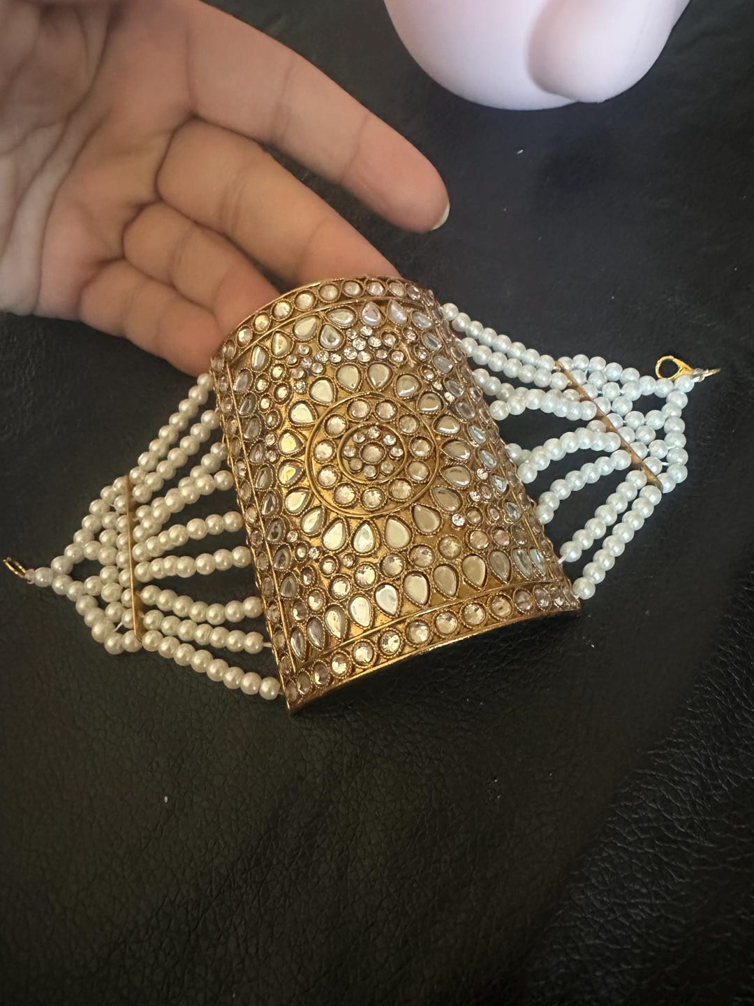 Kundan Hand Cuff: Indian Pakistani Bridal Jewelry Israel