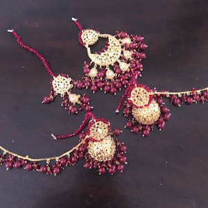 Hyderabadi Bridal Jewelry Set: Navratna Jhumka Earrings, Tikka & Jhumar