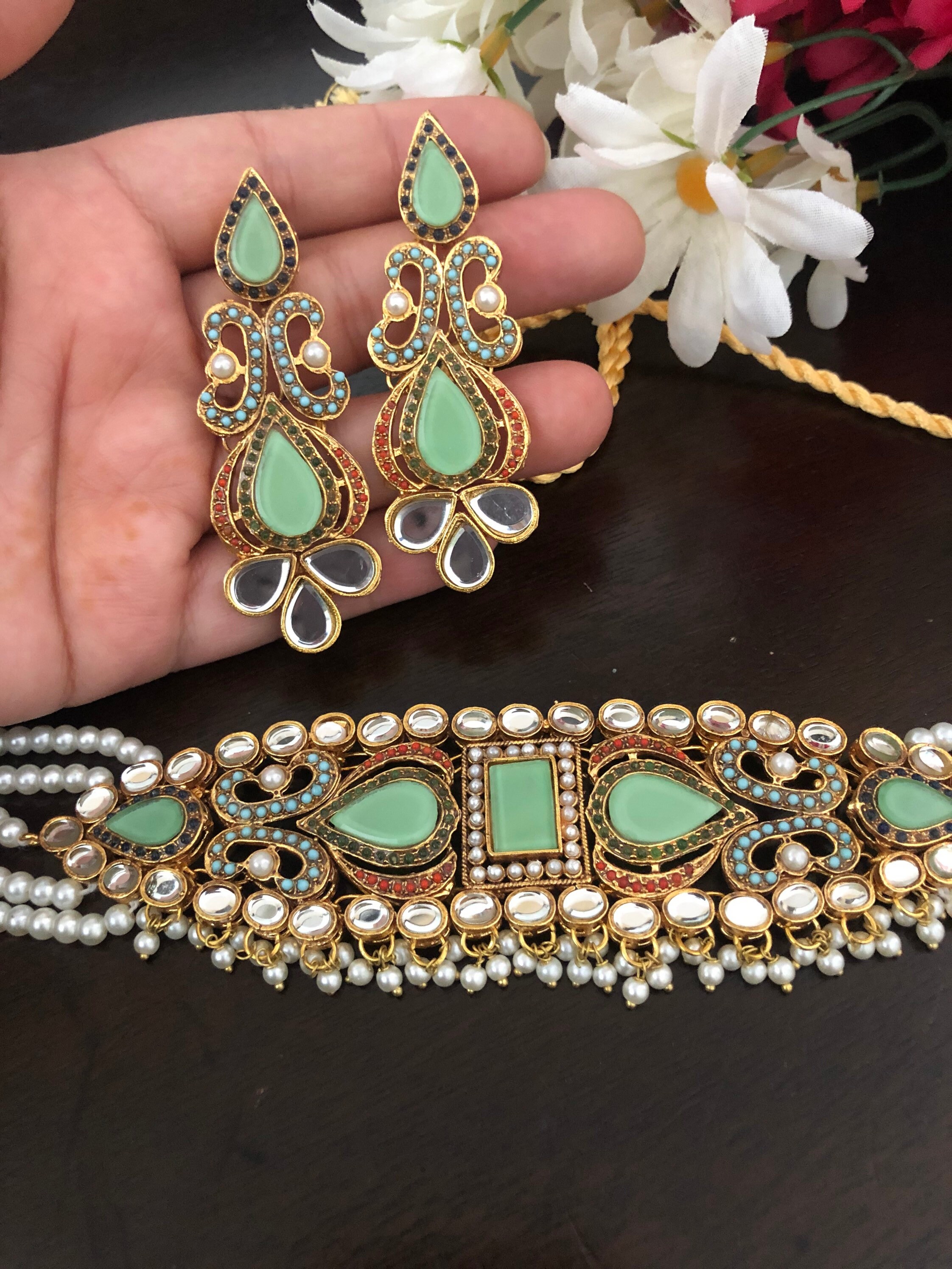 Kundan Jewelry Zircon Choker Set Kundan 