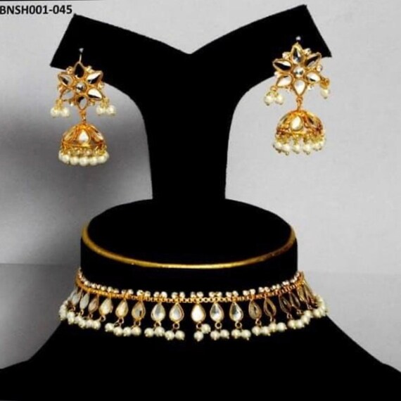 Handcrafted Gold Plated Kundan Jewelry Set: Indian Jhumki Earrings