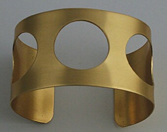 Brass Cuff Bracelet: Flat Band with Circle Cutouts