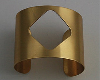 Brass Cuff: Flat 2" Wide Bracelet with Diamond Cutout