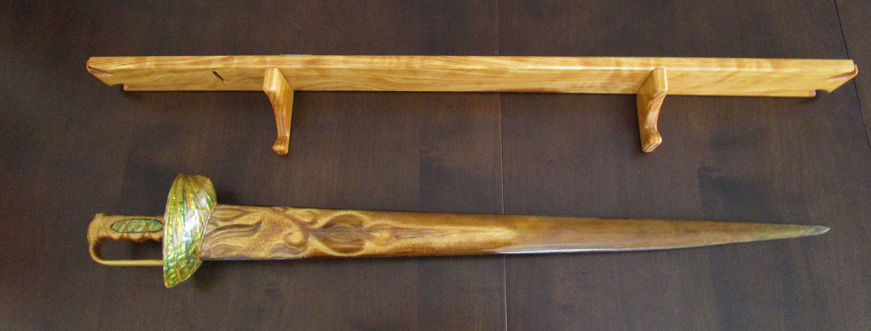 HANDCARVED SWORDFISH Bill Sword With Stand, Marine Life, Abalone Sea