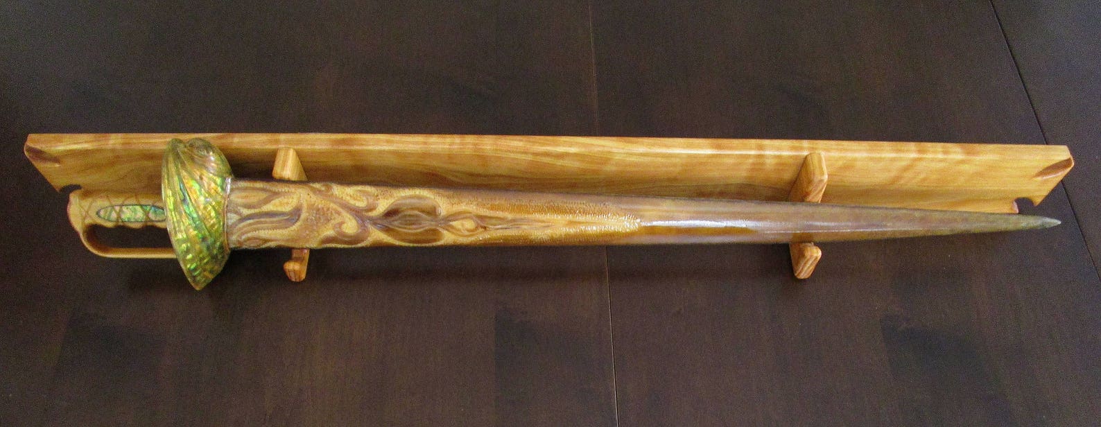 HANDCARVED SWORDFISH Bill Sword With Stand, Marine Life, Abalone Sea