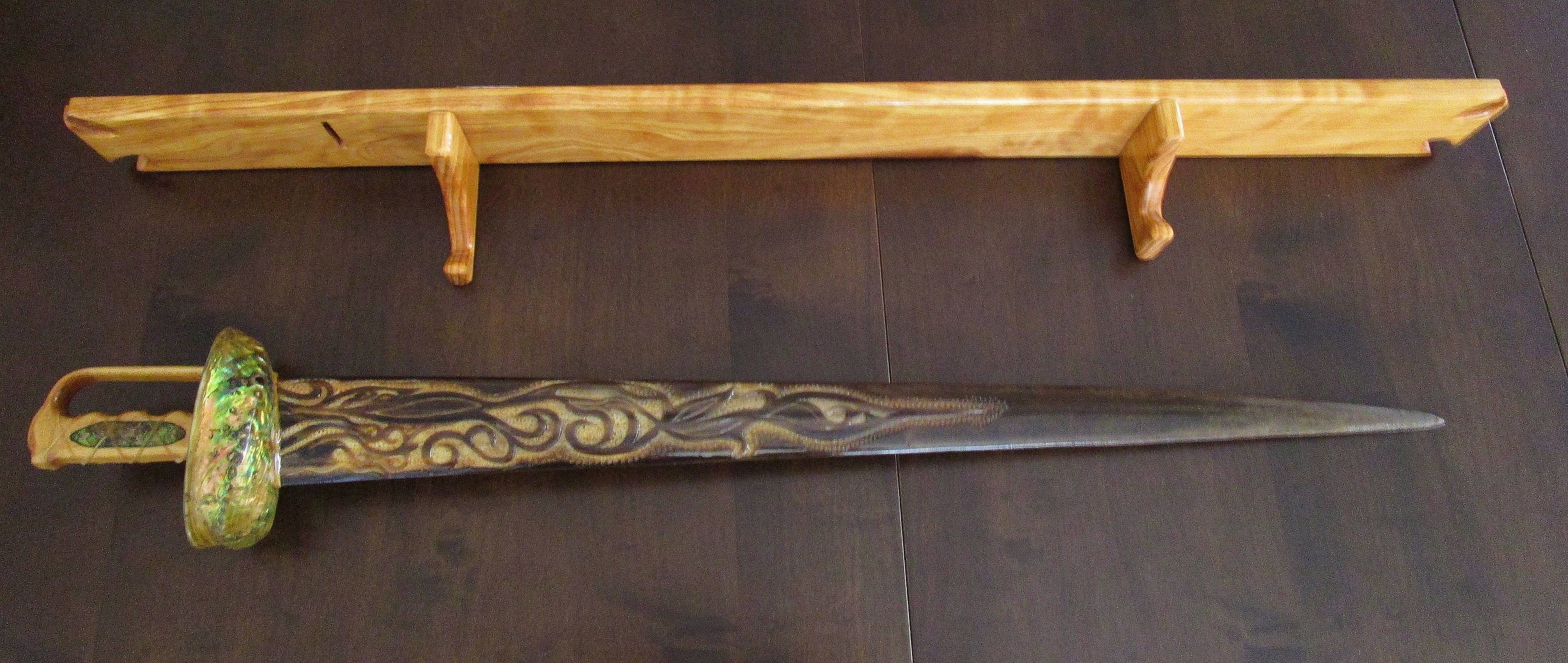 HANDCARVED SWORDFISH Bill Sword With Stand, Marine Life, Abalone Sea