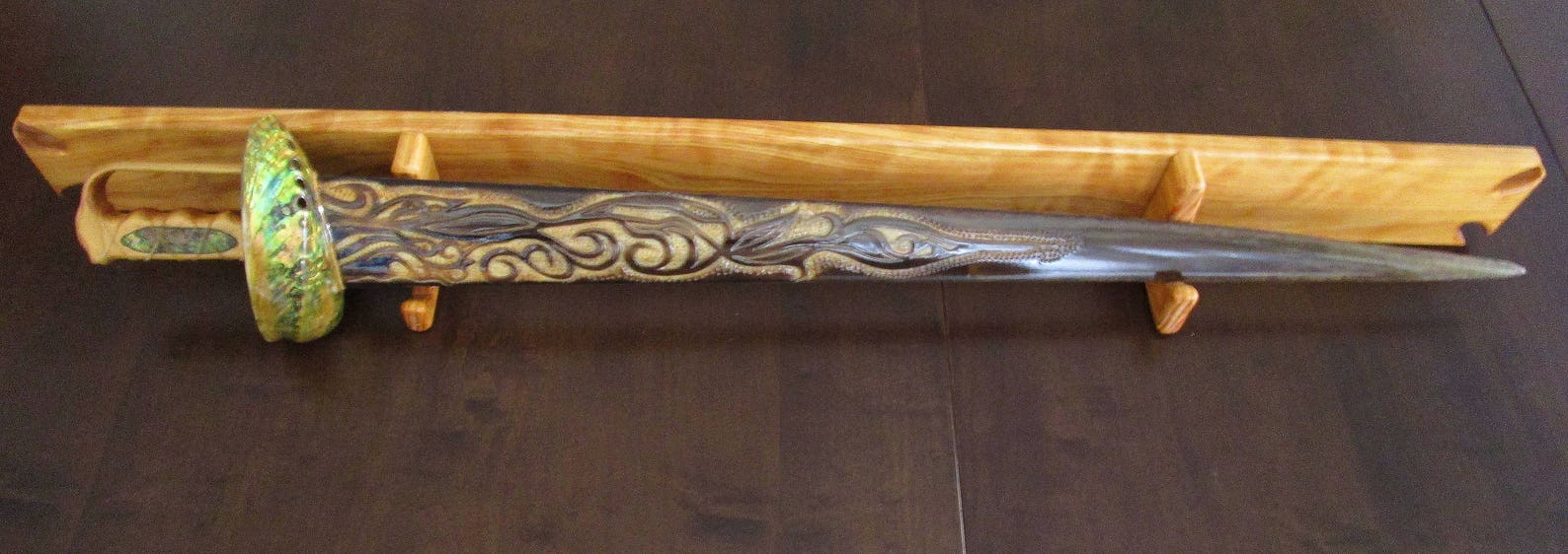 HANDCARVED SWORDFISH Bill Sword With Stand, Marine Life, Abalone Sea