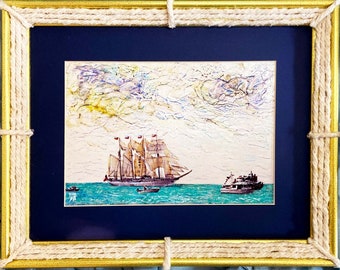 11,5''x14,5''Framed Sailboat Painting: Original Coastal Wall Art, Cottagecore Decor