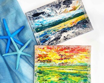 5 '' x 7 '' Original Gemälde: Abstrakte Wellen Kunst im Sandrahmen