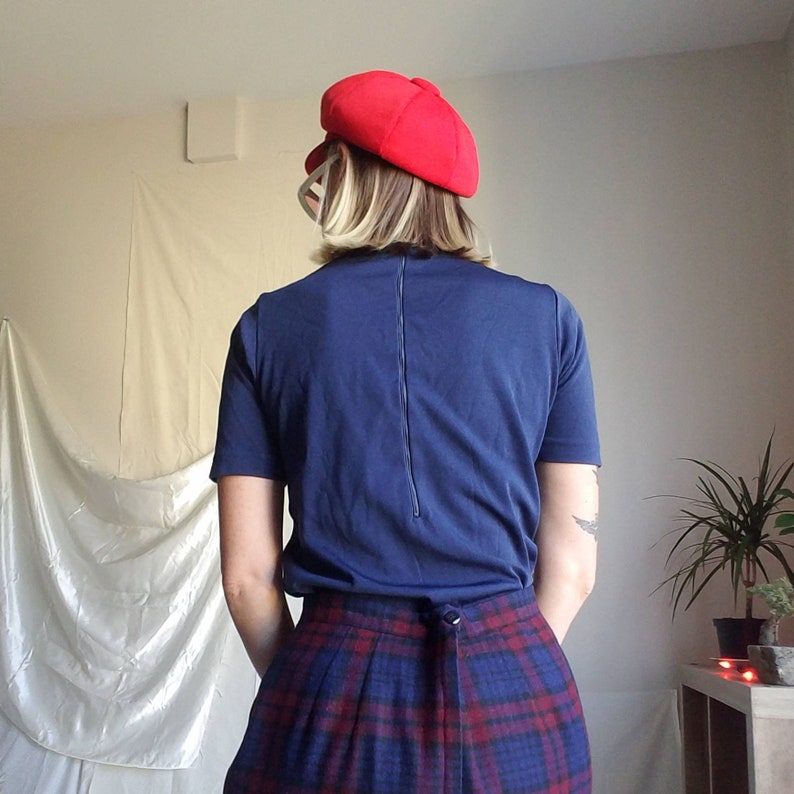 Mod 60s vintage navy blue mockneck tee shirt short sleeve sweater