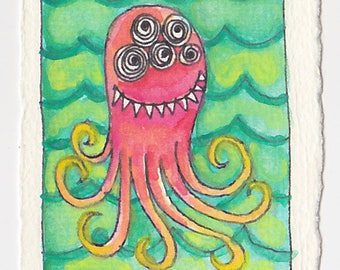 Merry Sea Monster - Original Watercolor