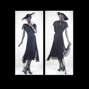 1930s or 1940s Black Lace Deco Evening Dress with Slip Sz 8-10 1565AB image 1