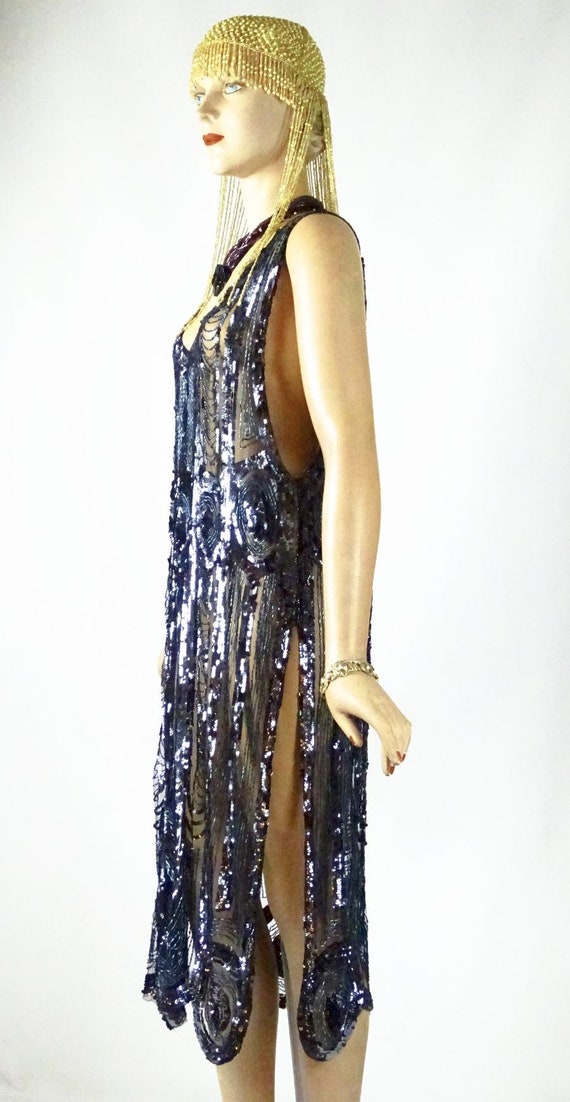1920svintageファブリック布birthdeth jantiques Original 1920s Flapper Beaded and Sequin Iridescent Blue