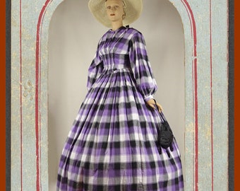 Civil war era reproduction 2 piece plaid summer day dress #2132