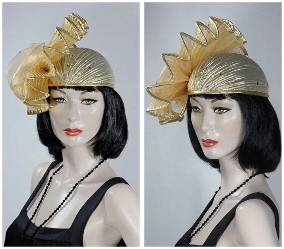 1930s 1940s Style Hat Gold Fascinator 