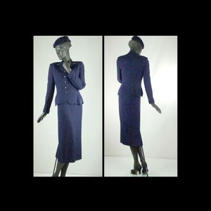 1940s Navy Blue Wool Suit with Beading Sz 4-6 #1530AB