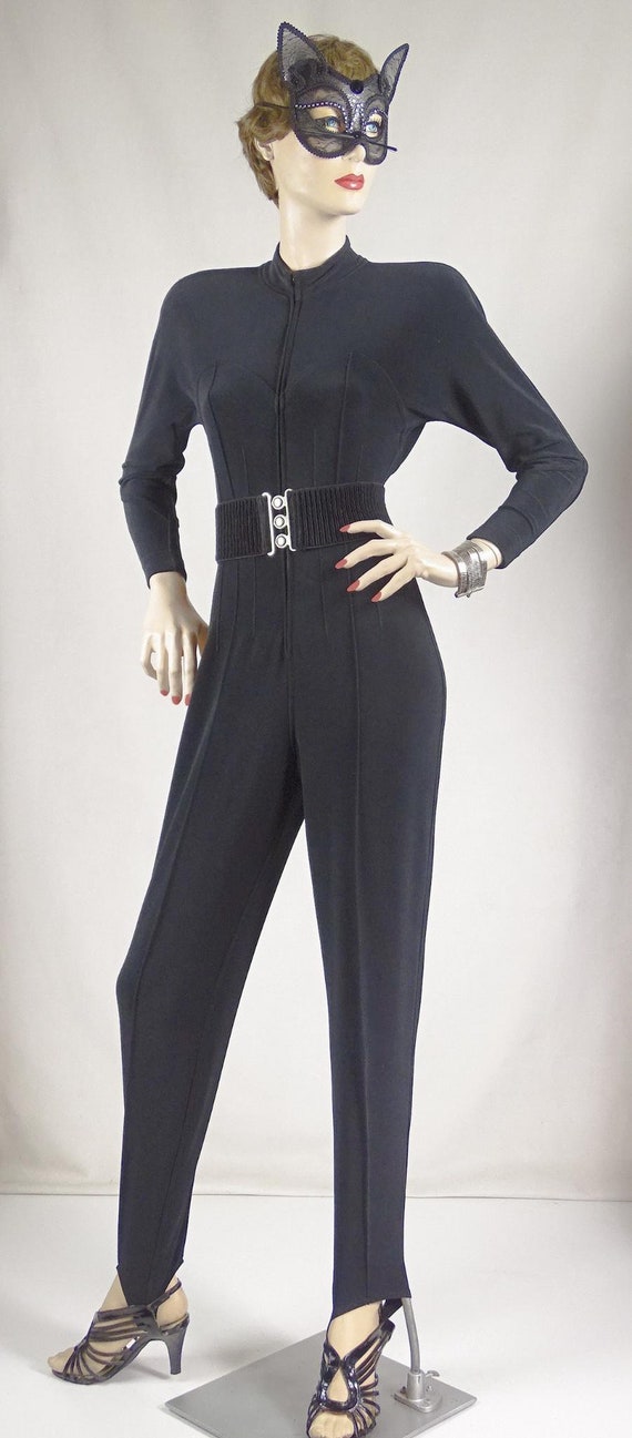 1960s 1970s Black Cotton Blend Jumpsuit and Belt … - image 9