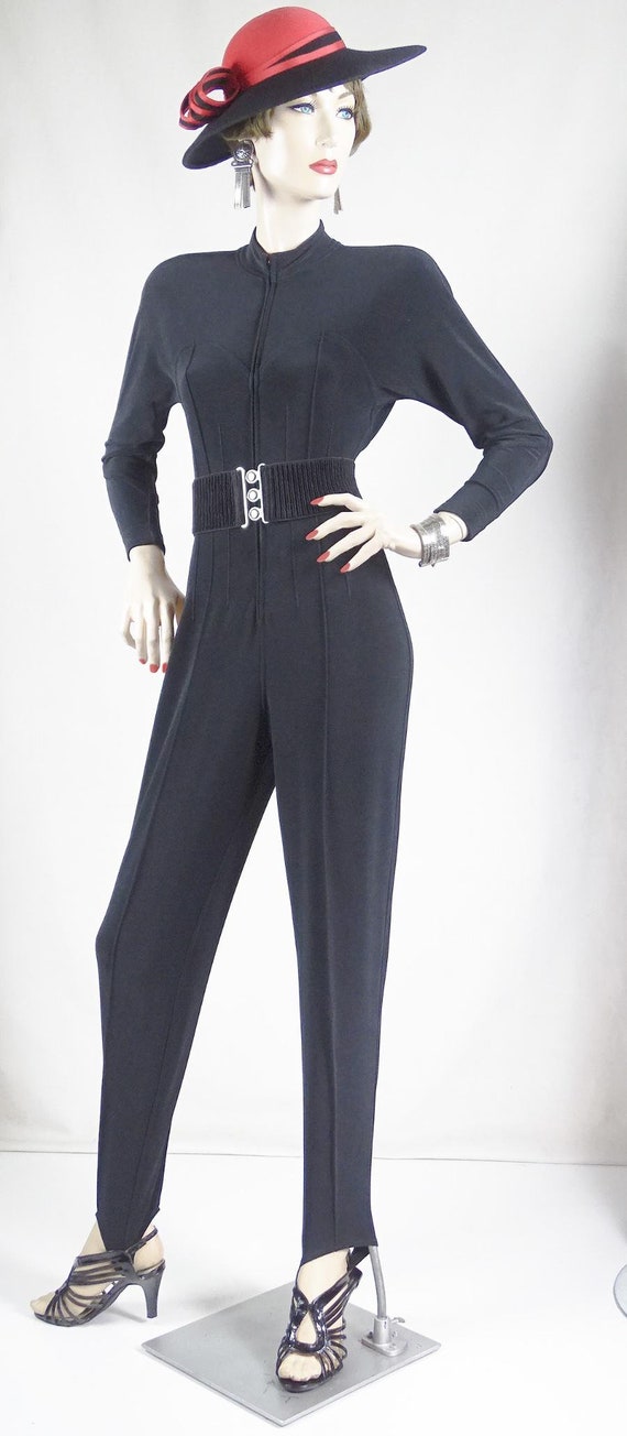1960s 1970s Black Cotton Blend Jumpsuit and Belt … - image 4