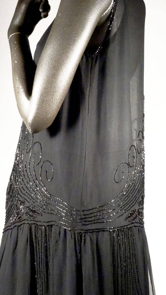 1920s Flapper Dress Beaded Silk Chiffon Black Mad… - image 4