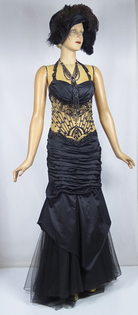 burlesque prom dress 1890's Style Burlesque Dress Evening Gown Saloon Girl Prom Dress With  Beaded Net Sz S #2123