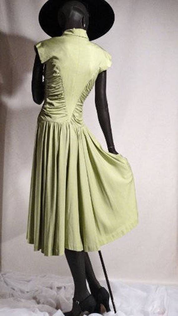 1940s Dress Soft Chartreuse Green Rayon Silk Full… - image 6