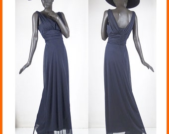 Flattering and Elegant Evening Gown Midnight Blue Travel Friendly Poly Chiffon  Sz 8 #2131