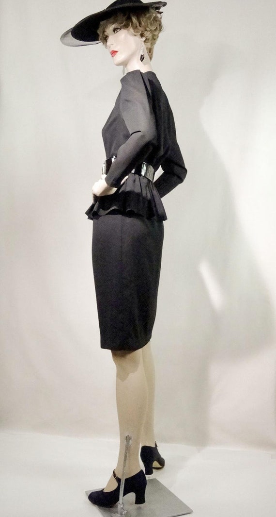 1940s 1950s Black New Look Pleated Peplum Cocktai… - image 7