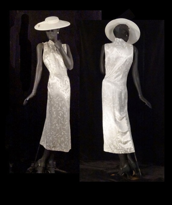 1930s Style Evening Dress Silky Taupe Chinoiserie… - image 1