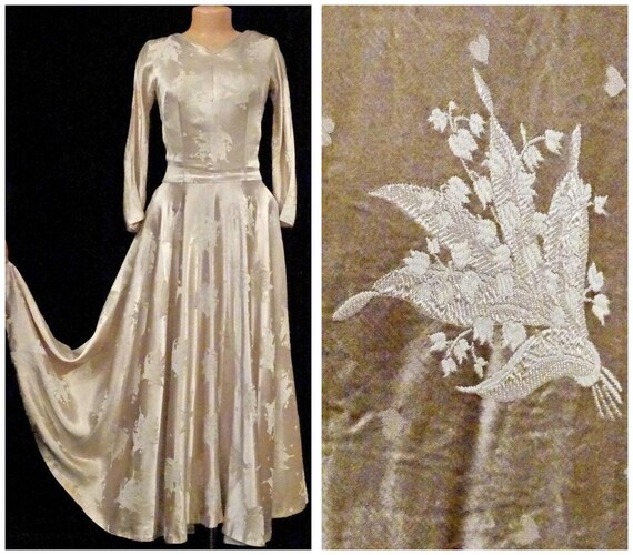 1940s Evening Dress Wedding Gown Champagne Silk S… - image 3