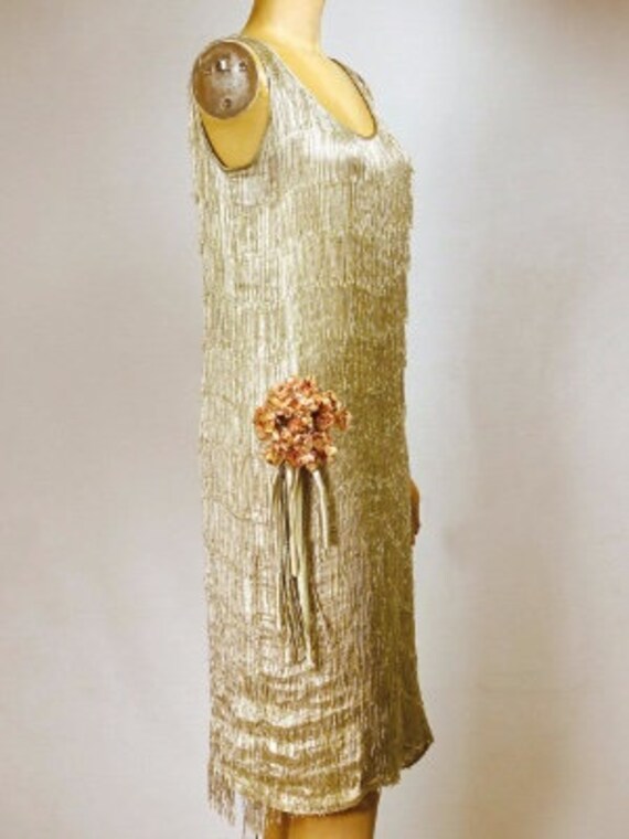 1920s Gold Lamé Silk Flapper Evening Dress With D… - image 4