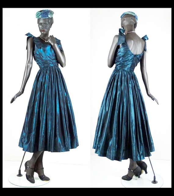 1950s Evening Dress Teal Green Tafetta New Look Je