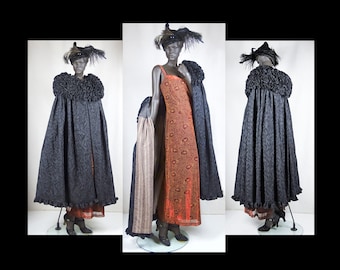 Edwardian Jacquard Silk Evening Cape With Ruffled Collar Fits Most #2114