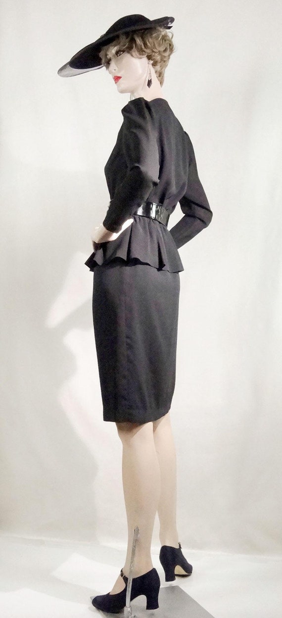 1940s 1950s Black New Look Pleated Peplum Cocktai… - image 6