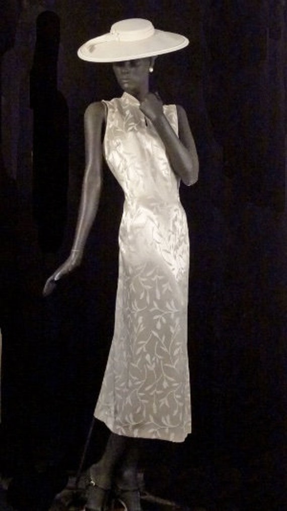 1930s Style Evening Dress Silky Taupe Chinoiserie… - image 2