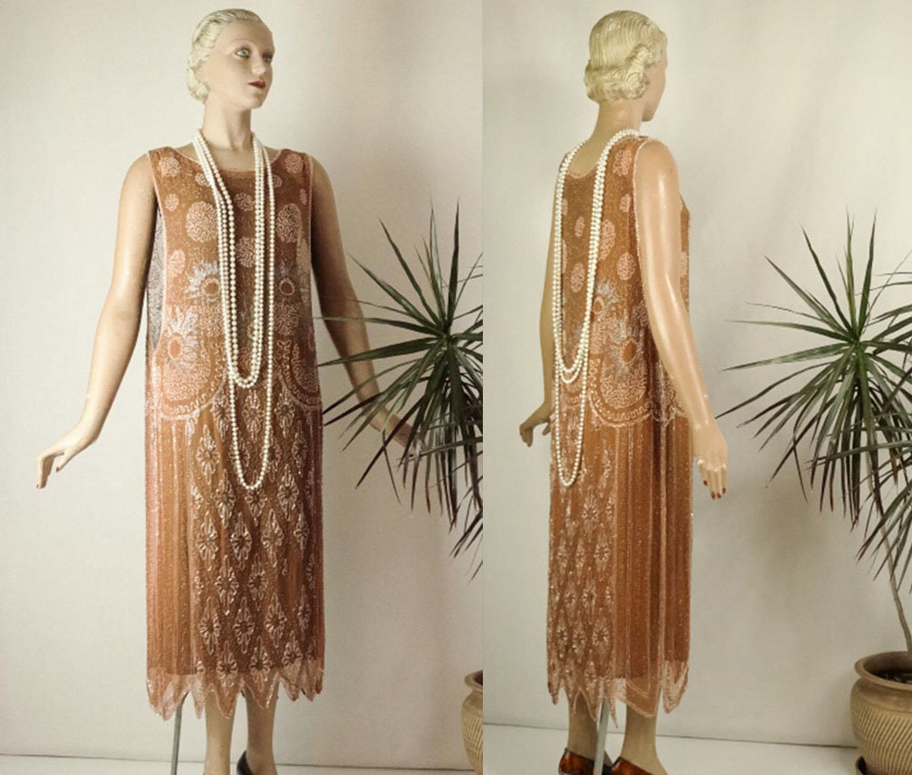 1920s Beaded Evening Dress Silk Chiffon ...