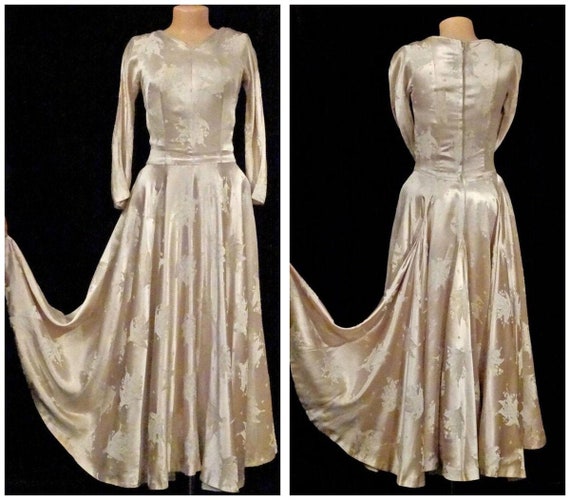 1940s Evening Dress Wedding Gown Champagne Silk S… - image 1