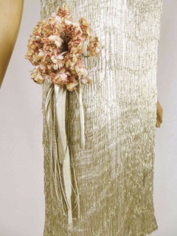 1920s Gold Lamé Silk Flapper Evening Dress With D… - image 6