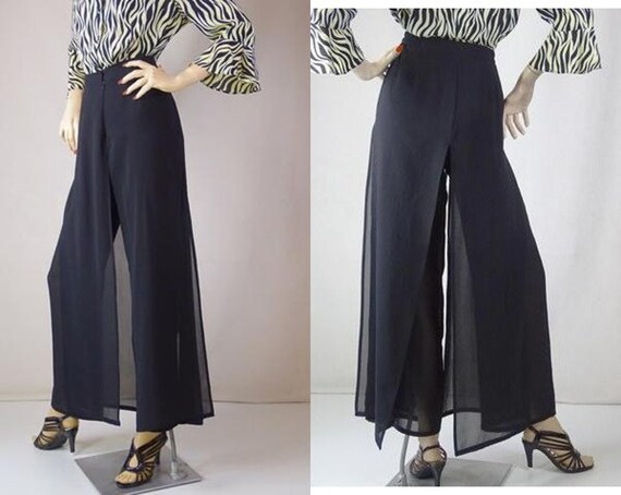 1970s Elegant Black Crepe Palazzo Pants Sz 8 #1582