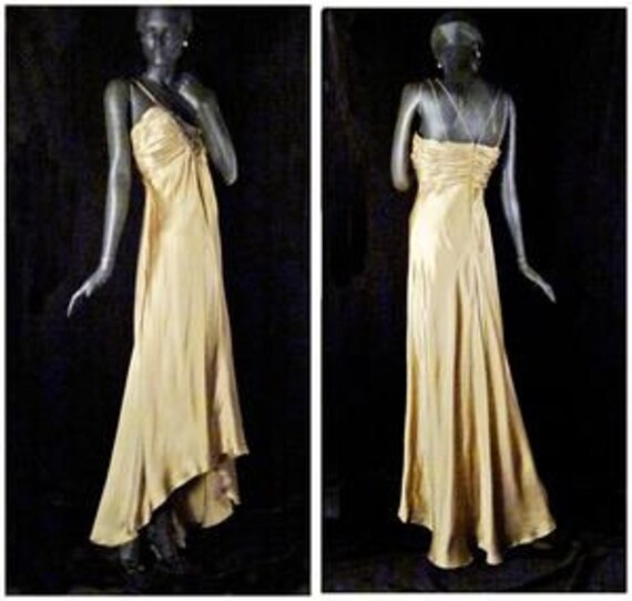 gold satin evening gown